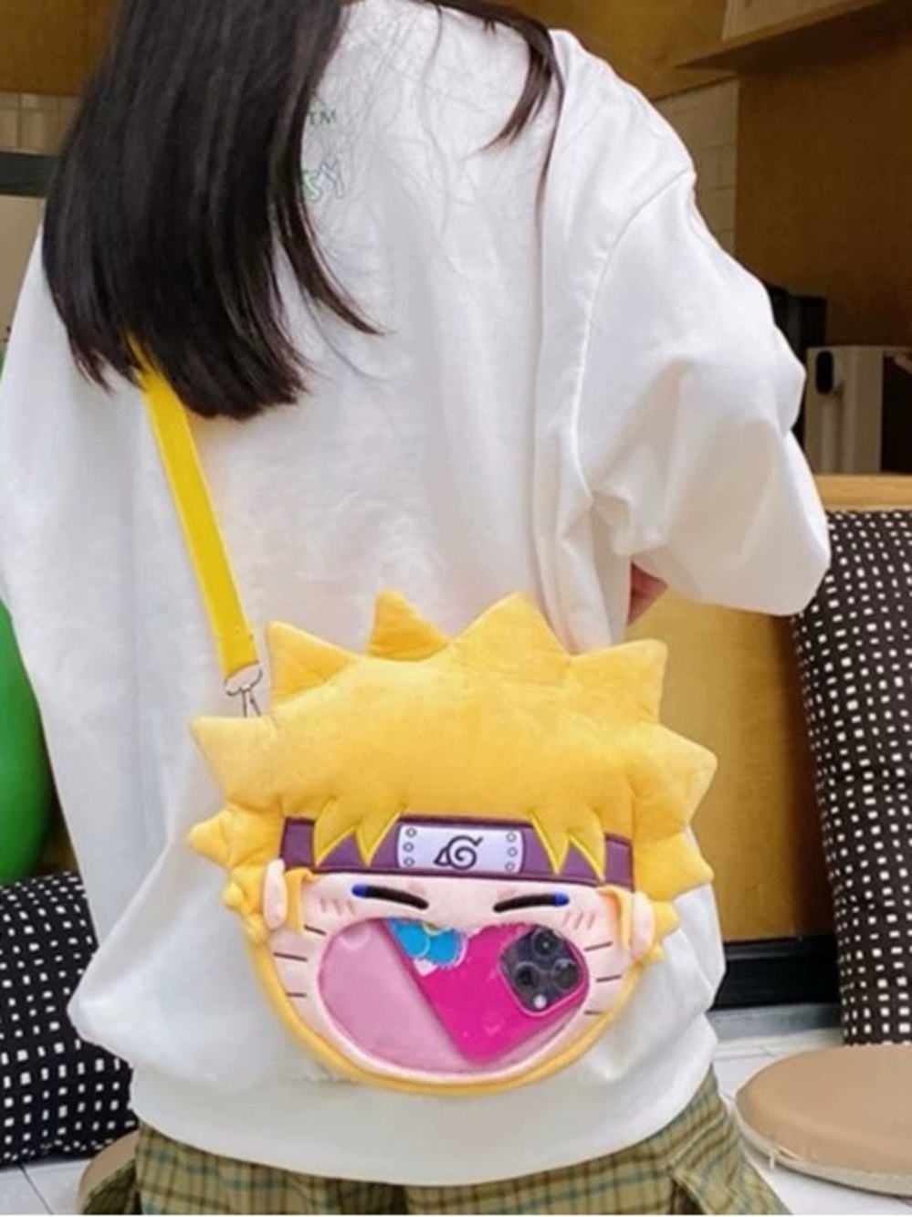 New Naruto-Inspired Yellow Plush Crossbody Bag Cute Anime Design uzumaki purse